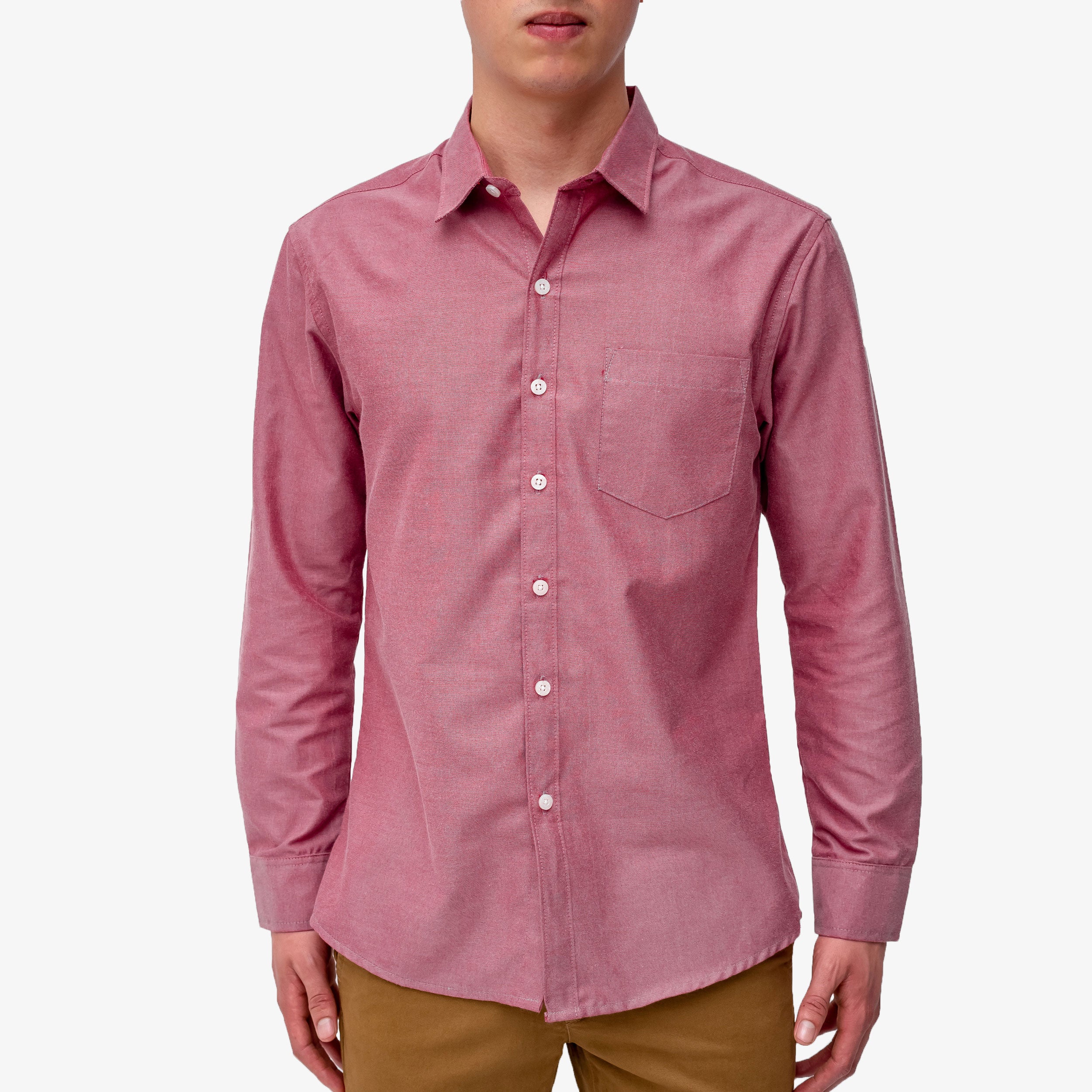 Camisa manga larga/cuello tradicional Palo Rosa oscuro – Progresiva Costa