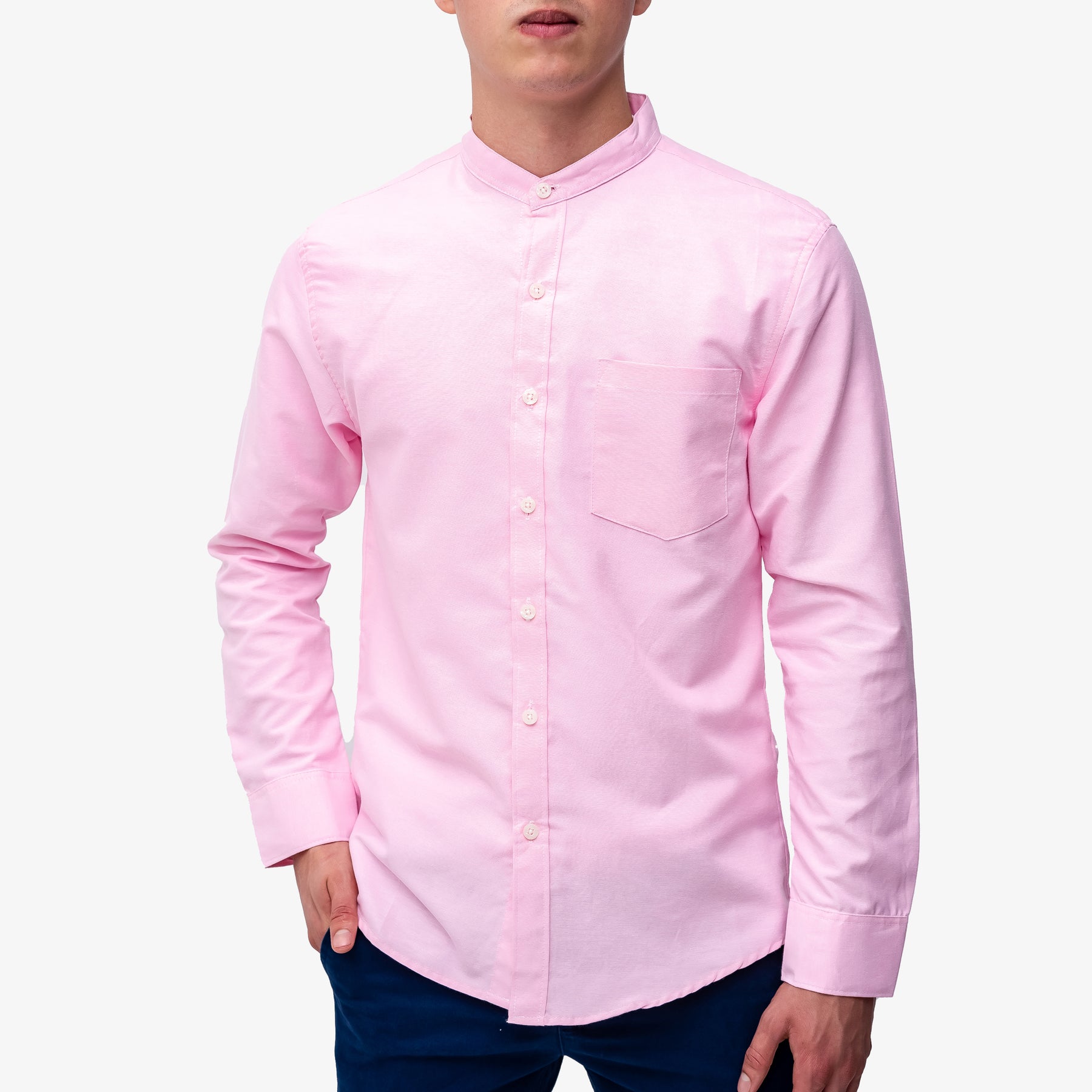 Camisa manga larga para hombre color blanco y rosado