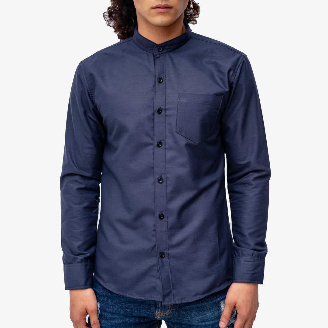 Camisa manga larga/cuello chino Azul Marino – Progresiva Costa Rica
